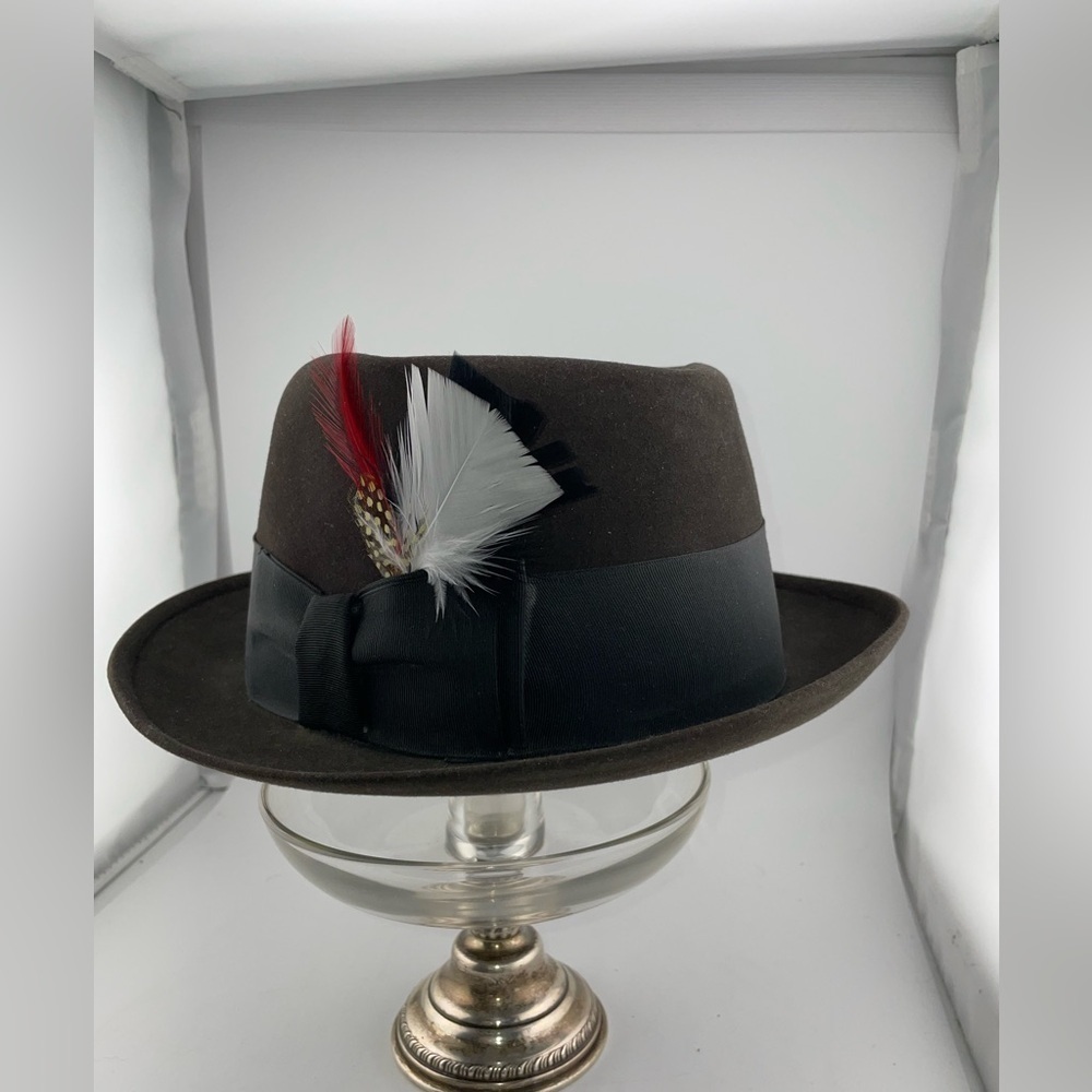 VINTAGE RESISTOL GRAY 880 FEDORA 3xxx BEAVER HAT SIZE 7  WITH FEATHERS‌